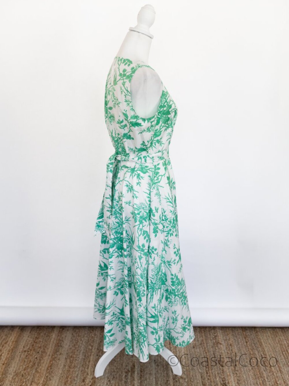 J.Peterman Green Toile 6 Midi Dress 100% Cotton Button Front Pockets Cottagecore - Picture 3 of 9
